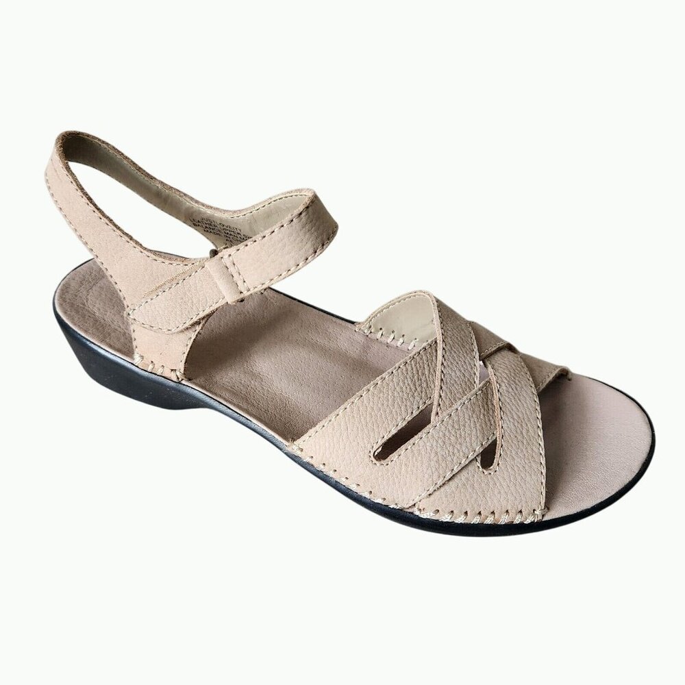 Easy Spirit Beige Leather Strappy Sandals Comfy Adjustable Ankle Womens Sz 7.5 N